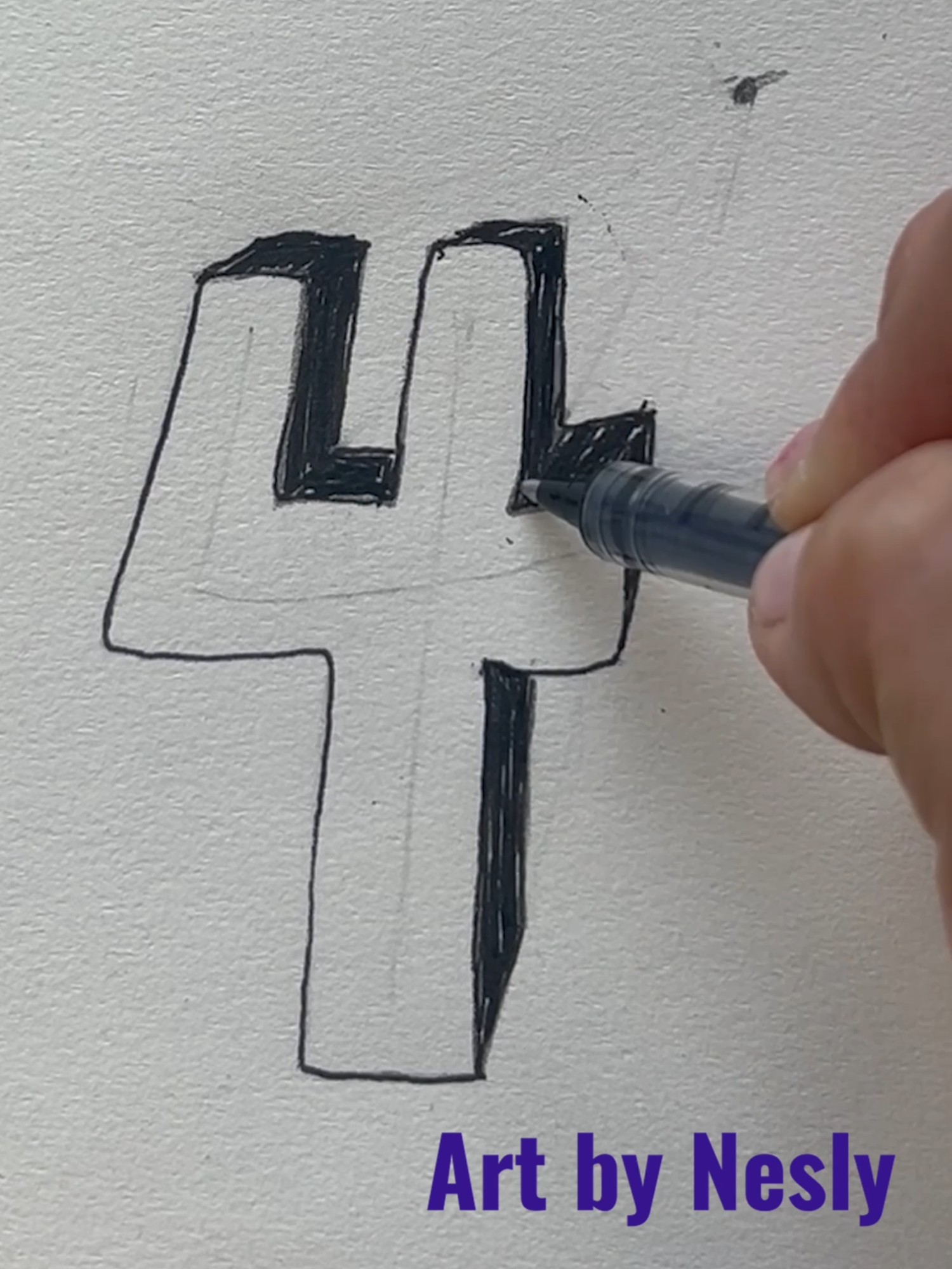 How to Draw the Number 4 in One Point | artbynesly (@artbynesly)