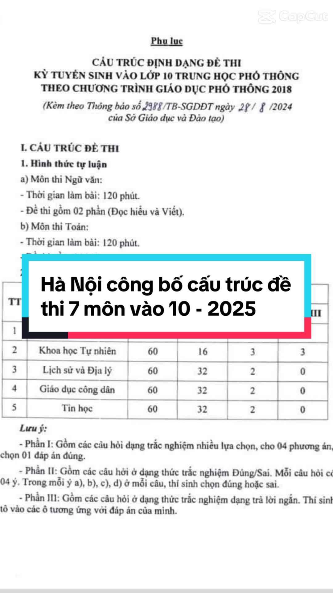 🔥🔥🔥Hà Nội công bố cấu trúc đề thi 7 môn TOAN EZ ( toanthayloipro)