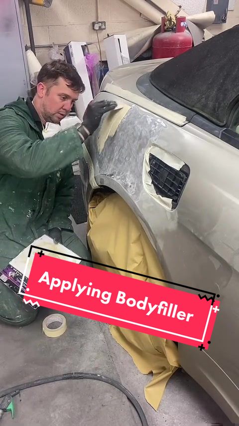 Applying body filler after pulling the | Custom Body Repair ...