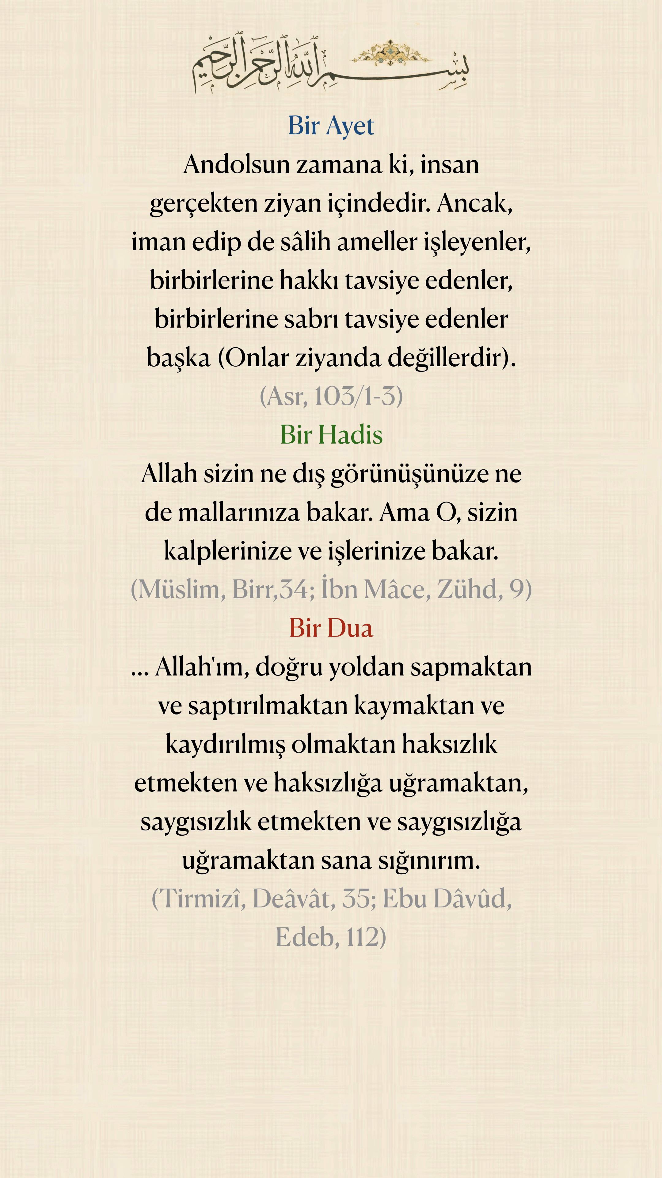 @Bir Ayet, Bir Hadis, Bir Dua