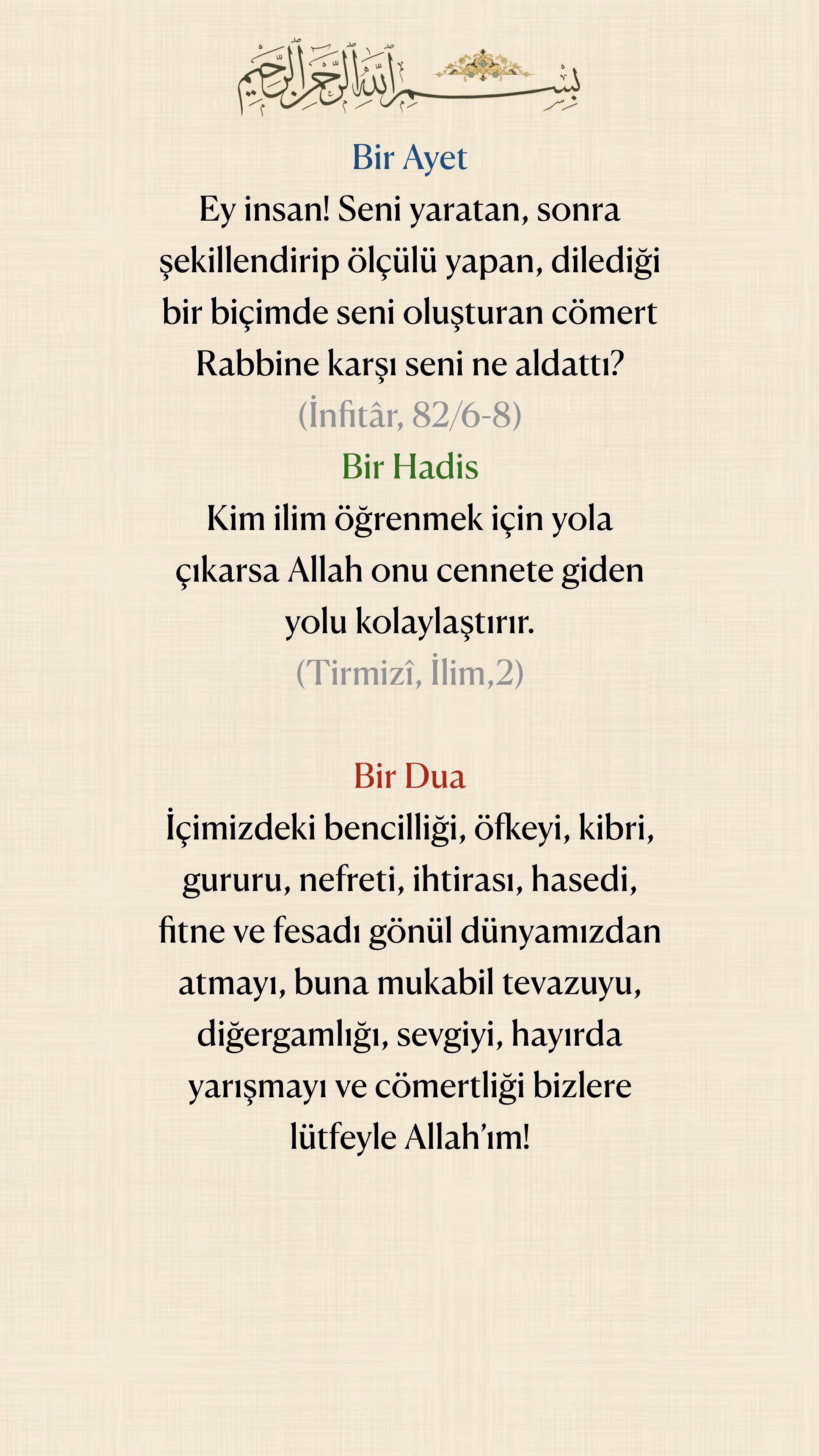 @Bir Ayet, Bir Hadis, Bir Dua