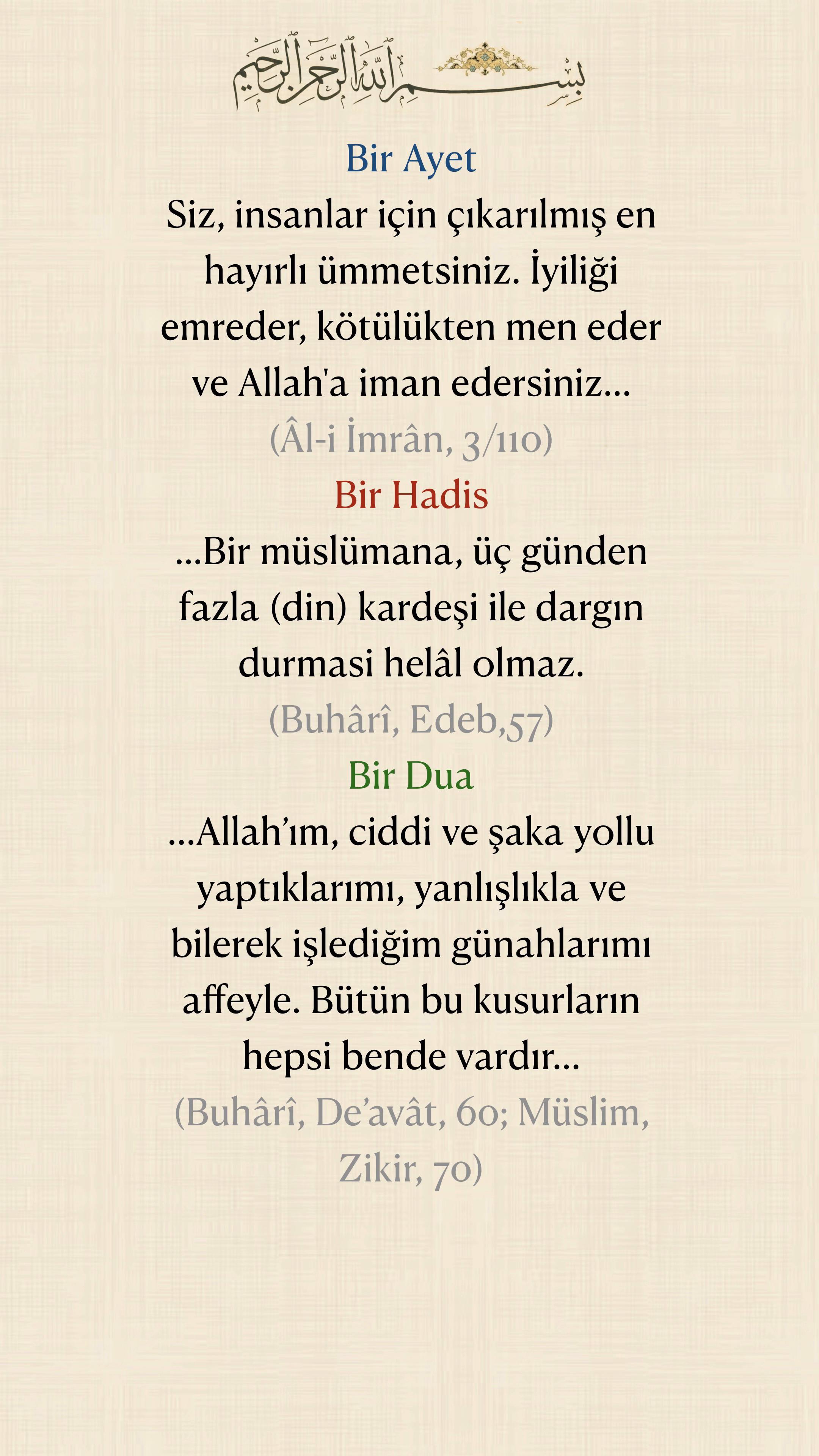 @Bir Ayet, Bir Hadis, Bir Dua