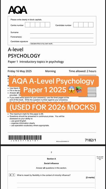 AQA A-Level Psychology Paper 1 2025 | Mockcess (@paperboytheplug)