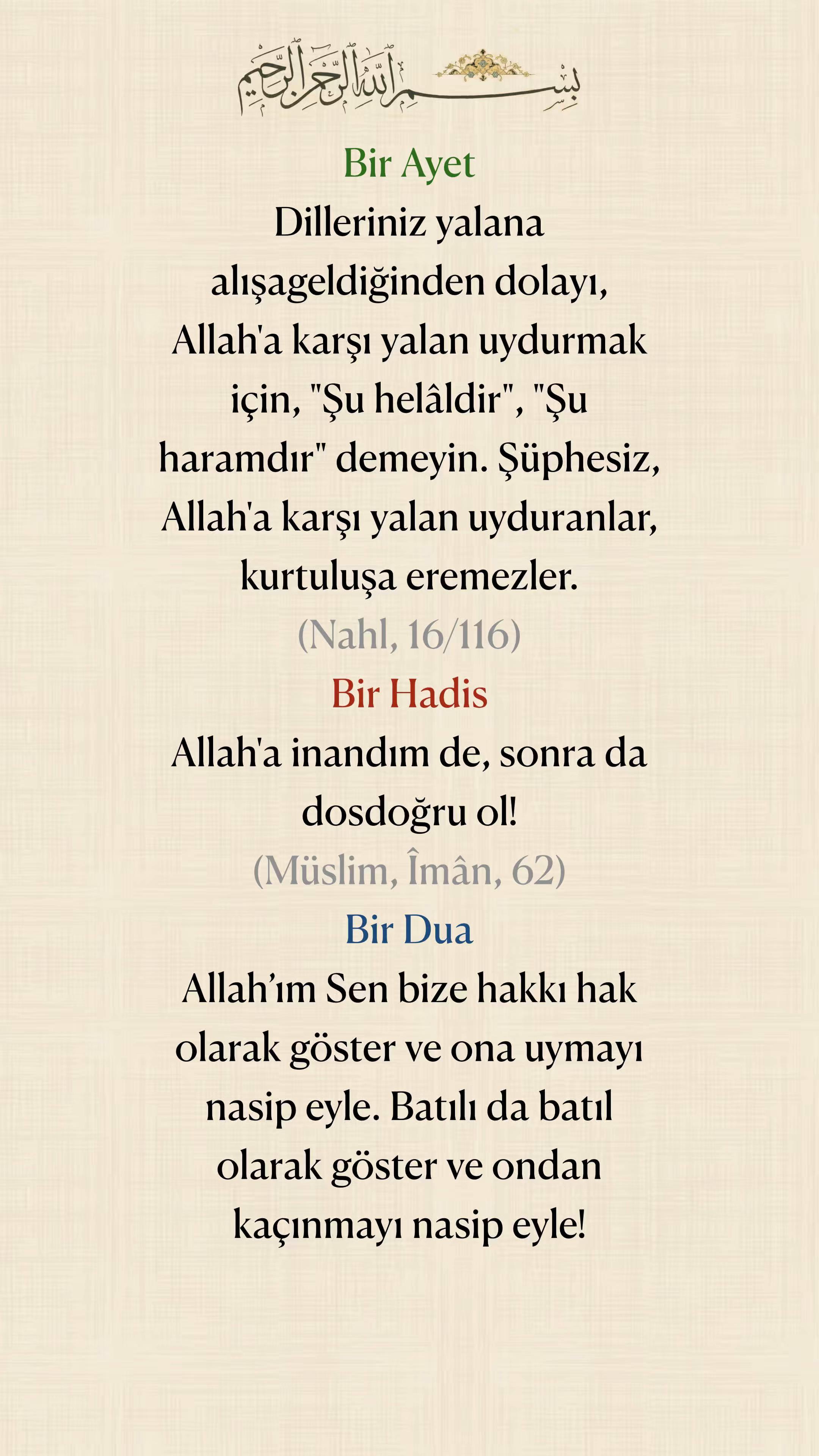 @Bir Ayet, Bir Hadis, Bir Dua