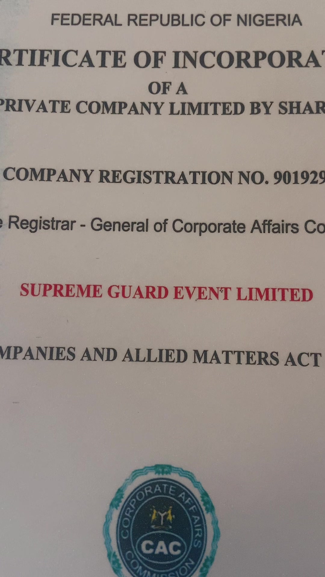 @SUPREME GUARD EVENT LIMITED ®