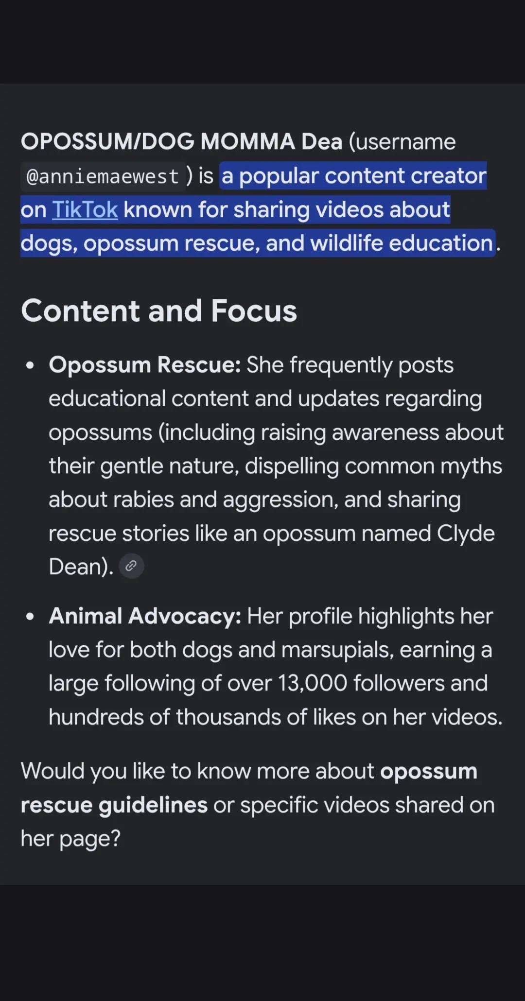 @OPOSSUM/DOG MOMMA Dea