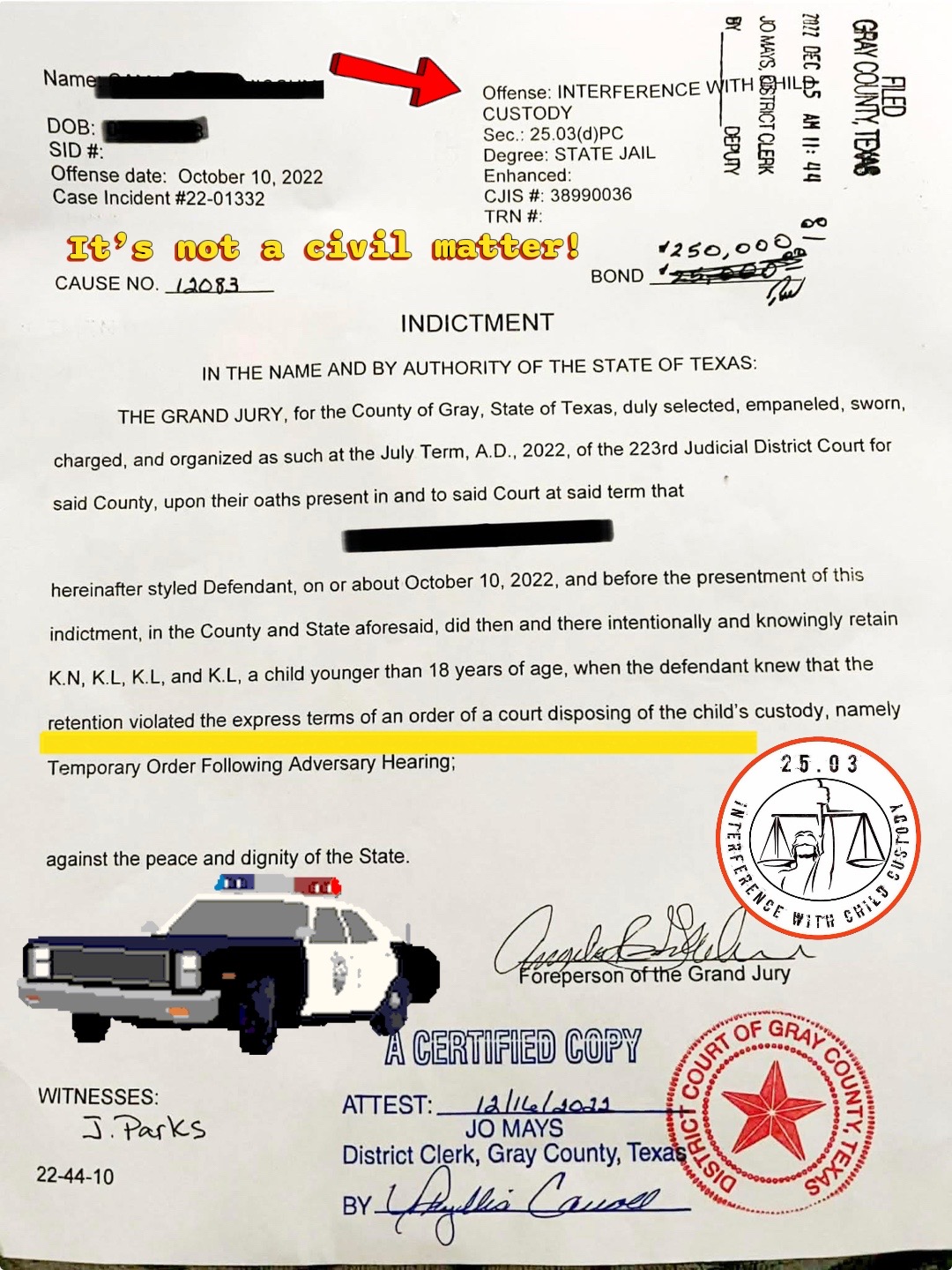 @Texas Penal Code 25.03